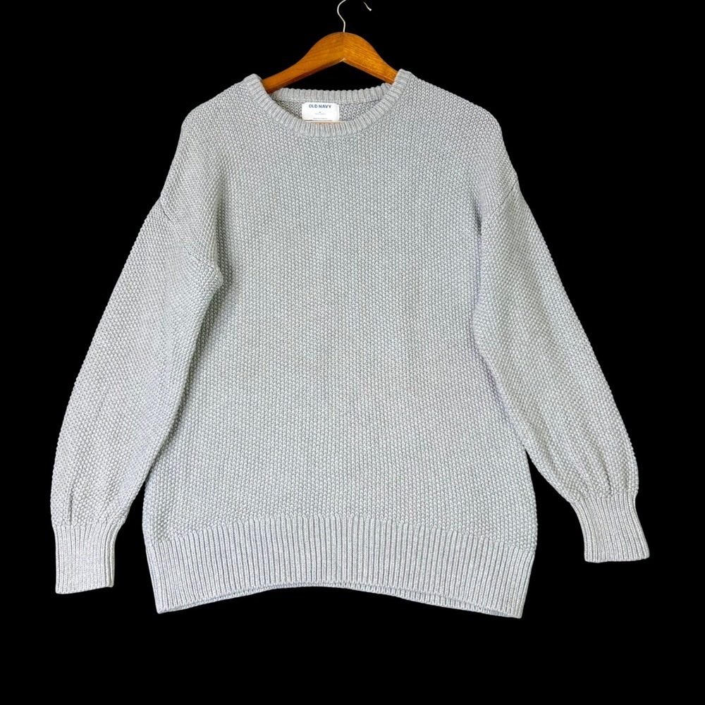 Old Navy Womens Gray 100% Cotton Shaker Stitch Size M Crewneck Sweater Minimal